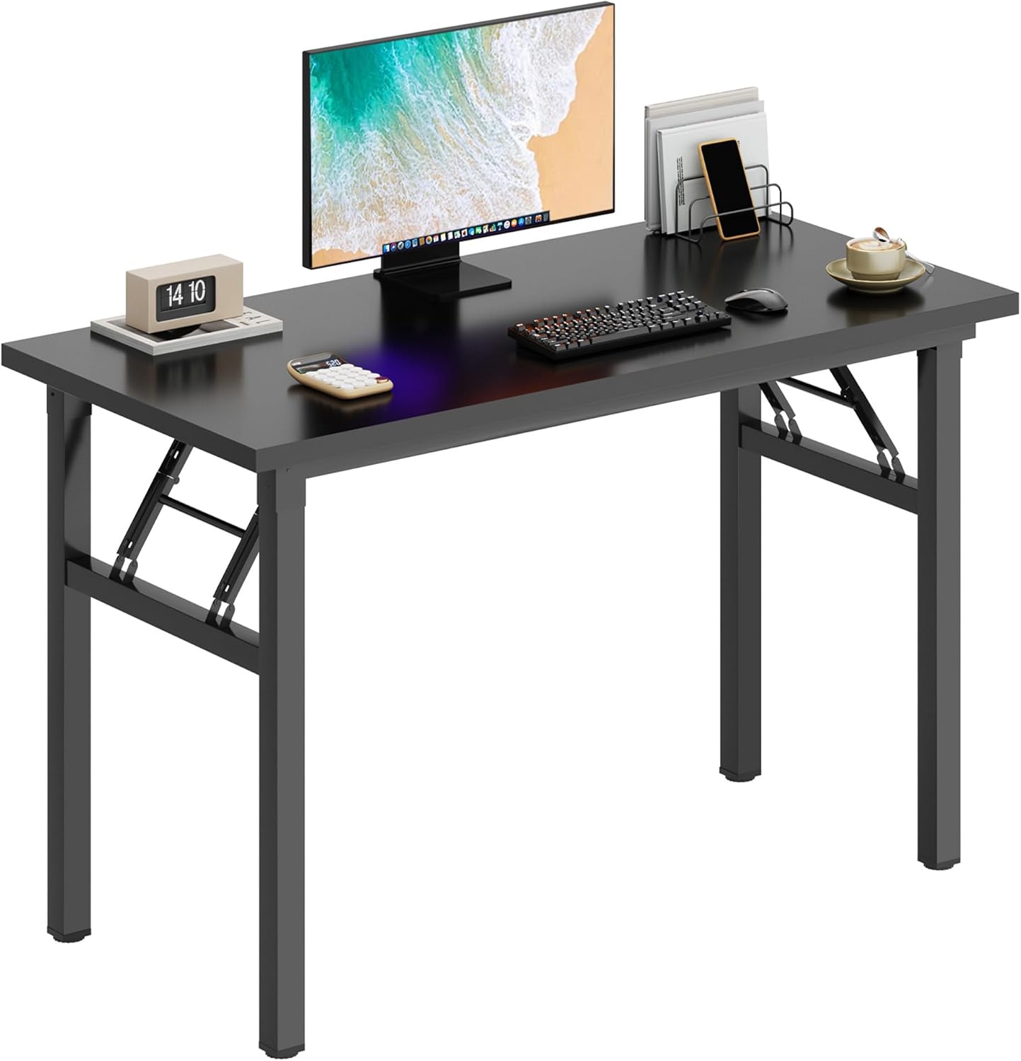 DlandHome – Escritorio plegable para computadora, estación de trabajo, mesa de conferencias, escritorio de oficina en casa, totalmente ensamblado,