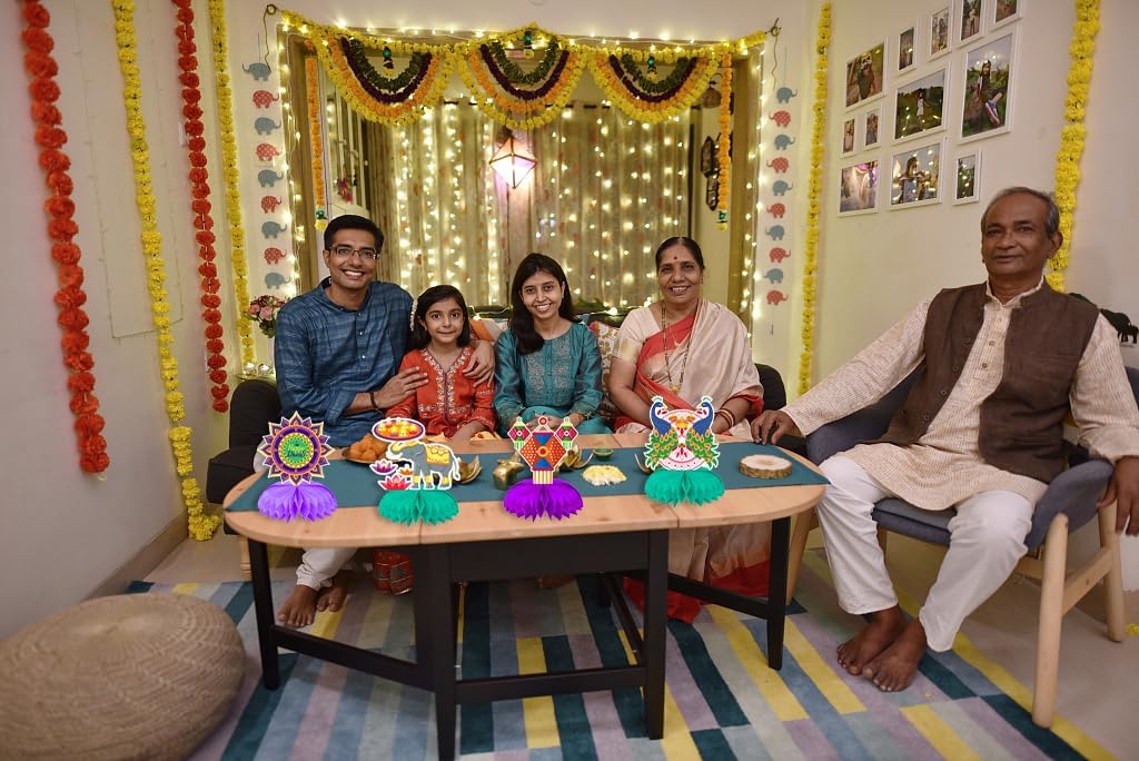 9 piezas de centros de mesa Happy Diwali Honeycomb Centerpieces Diwali Decoración de lámpara de aceite, centro de mesa Deepavali Candle Toppers para