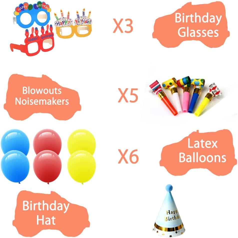 Suministros de fiesta de automóvil decoraciones de cumpleaños para niños, contiene una pancarta de tráfico, un sombrero, 2 calcomanías, 3 gafas, 5