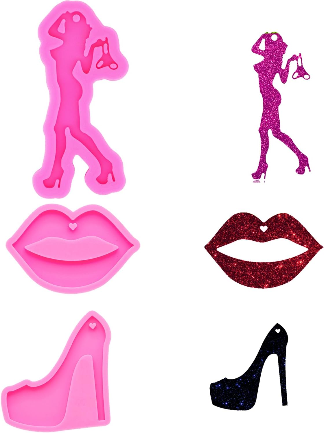 Brillante, brillante, sexy, niña, tacones altos, en forma de labio, silueta de mujer, molde de silicona con agujero, decoración de manualidades,
