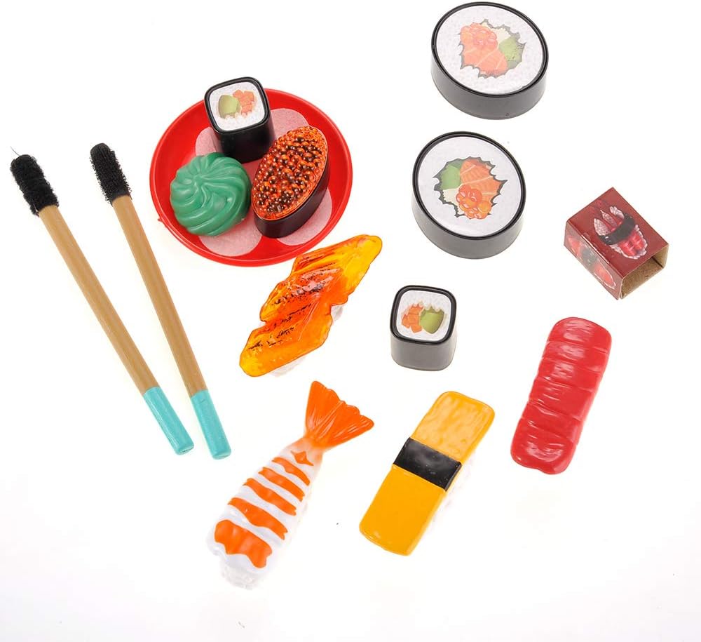 PowerTRC Juego de comida japonesa de juguete de sushi Bento  Juego de 19 piezas de juguetes de comida de corte para niños de 3, 4, 5, 6, 7, 8, 9+
