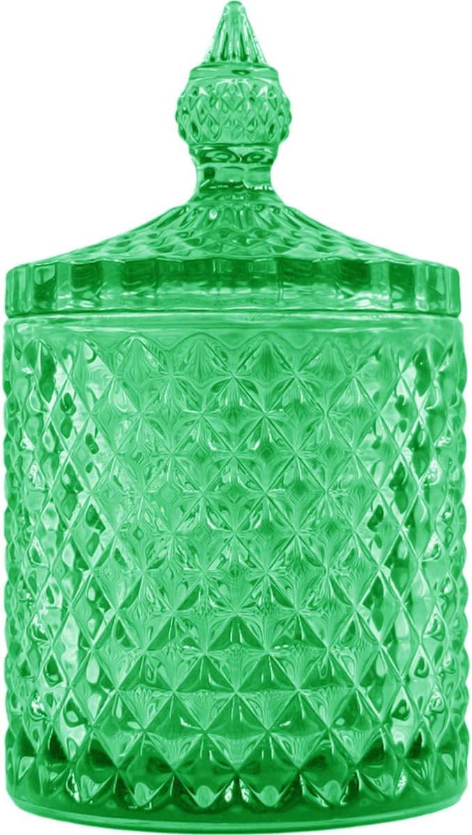 Sizikato Tarro de cristal facetado de diamante con tapa, tarro decorativo verde de 18 onzas, tarro de nuez, frasco de almacenamiento de frutas secas.