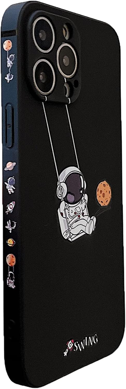 Linda funda para iPhone 11 Pro Max, diseño de astronauta, planeta y luna, diseño elegante de TPU suave, a prueba de golpes, antideslizante, funda