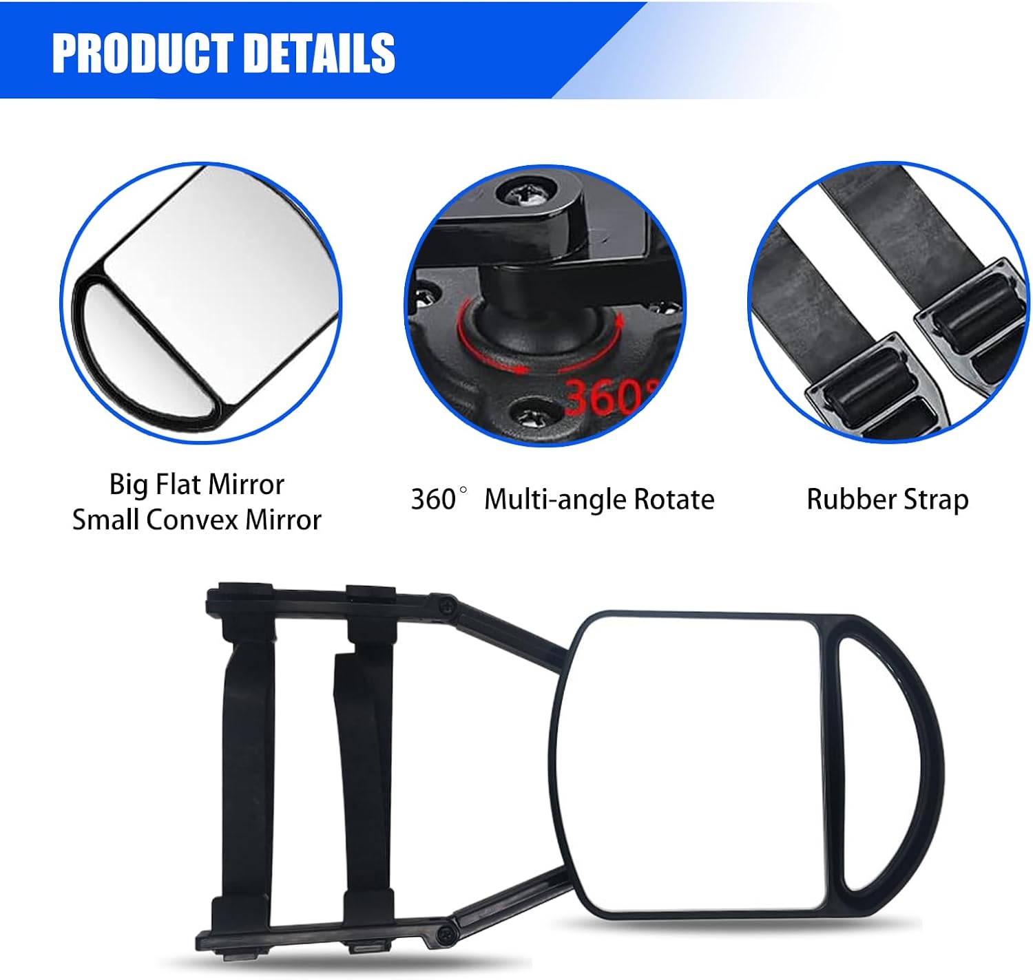 Ajxn 2 extensiones de espejo de automóvil, espejo de extensión lateral con clip, espejos de remolque con abrazadera, espejos de remolque