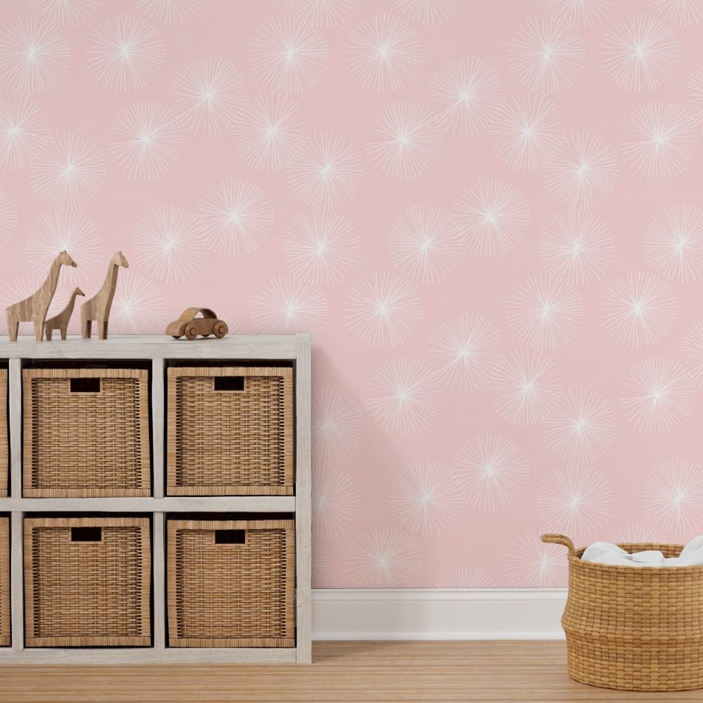 Spoonflower Papel tapiz autoadhesivo de 3 x 2 pies  Dandelions Mid Century Midcentury Modern Circle Snowflake Redondo Minimalista Mod Geo Light