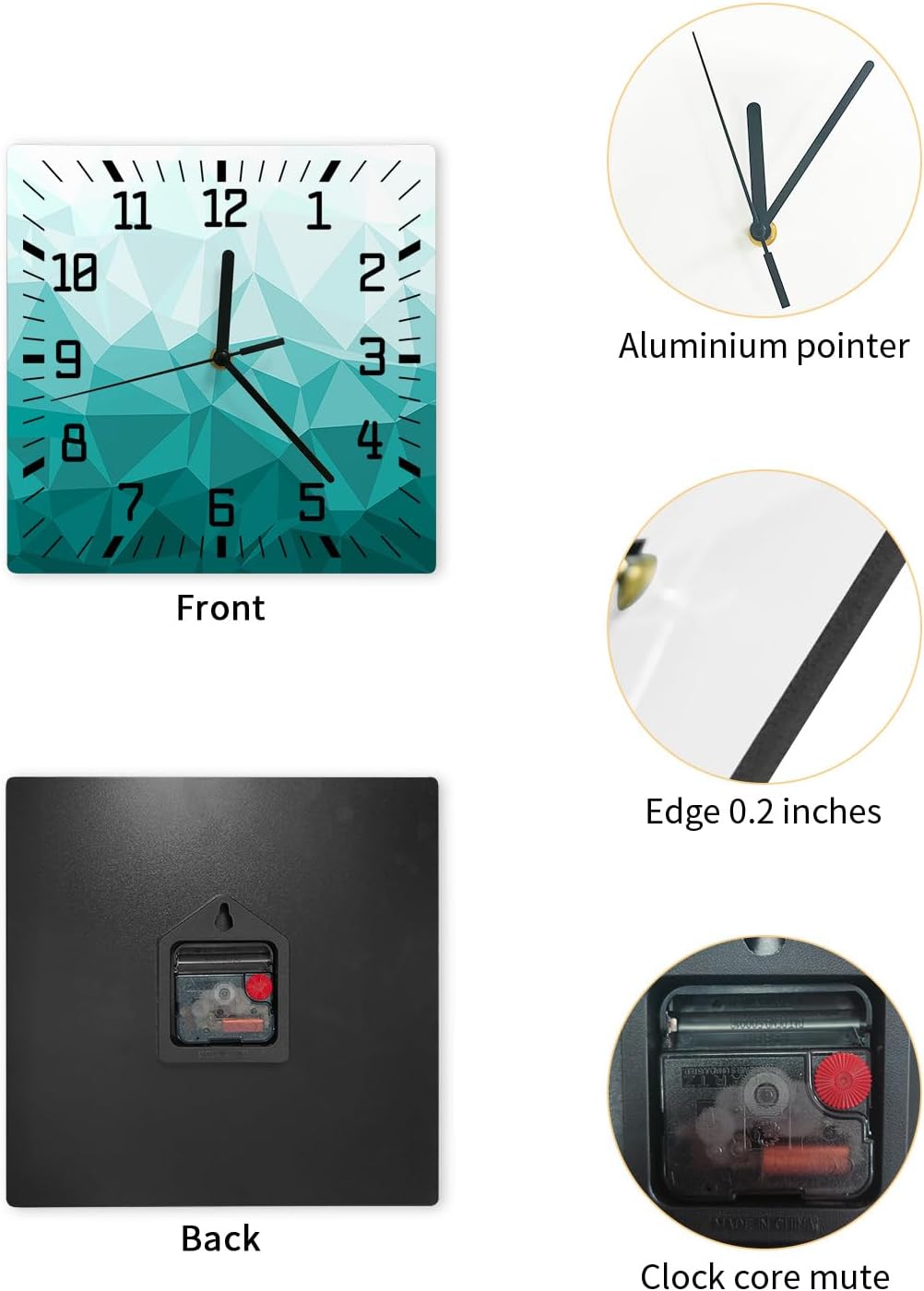 Reloj de pared cuadrado geométrico irregular, silencioso, sin tictac, funciona con pilas, reloj de madera para el hogar, sala de estar, oficina,