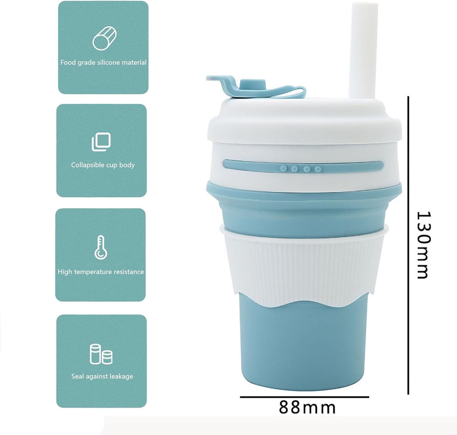 Miss Cheering Taza de viaje plegable con pajilla, 12 oz  11.8 fl oz  Taza de silicona reutilizable para llevar de tamaño de bolsillo para bebidas