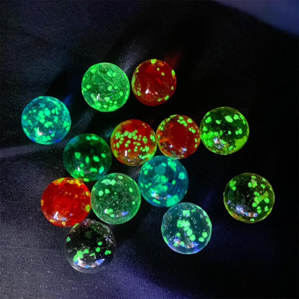 CHDHALTD 10 canicas de vidrio para juegos de canicas, canicas de vidrio de 0.472 in que brillan en la oscuridad, colores mezclados, canicas de