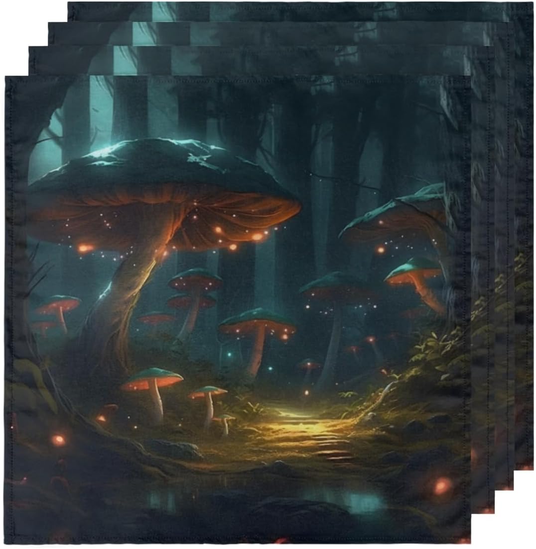 Cloth Napkins Set of 6 Glow Mushrooms 20×20 Inch Cloth Napkins Tropical Forest Washable Reusable Kitchen Dinner Napkins Table Decor for Wedding,