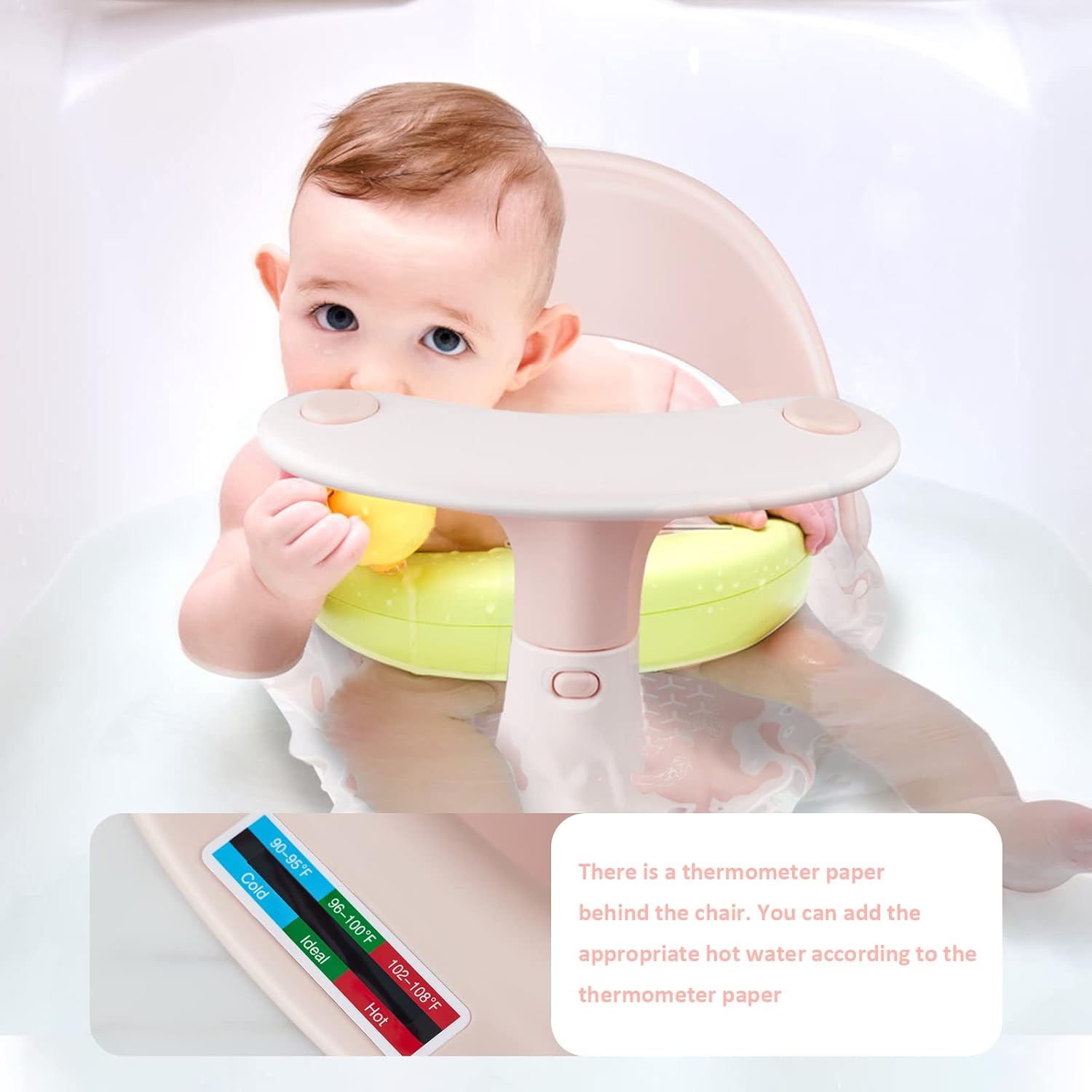 Asiento de baño para bebé Original  3 juguetes de baño + gorro de ducha + cepillo de baño + termómetro + taza de enjuague  4 ventosas