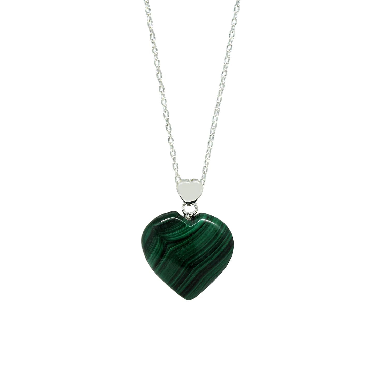Green Malachite Necklace for Women, Heart Pendant Necklace, Green Heart Necklace, Malachite Jewelry, Everyday Wear, 925 Silver 16+2 inch Adjustable