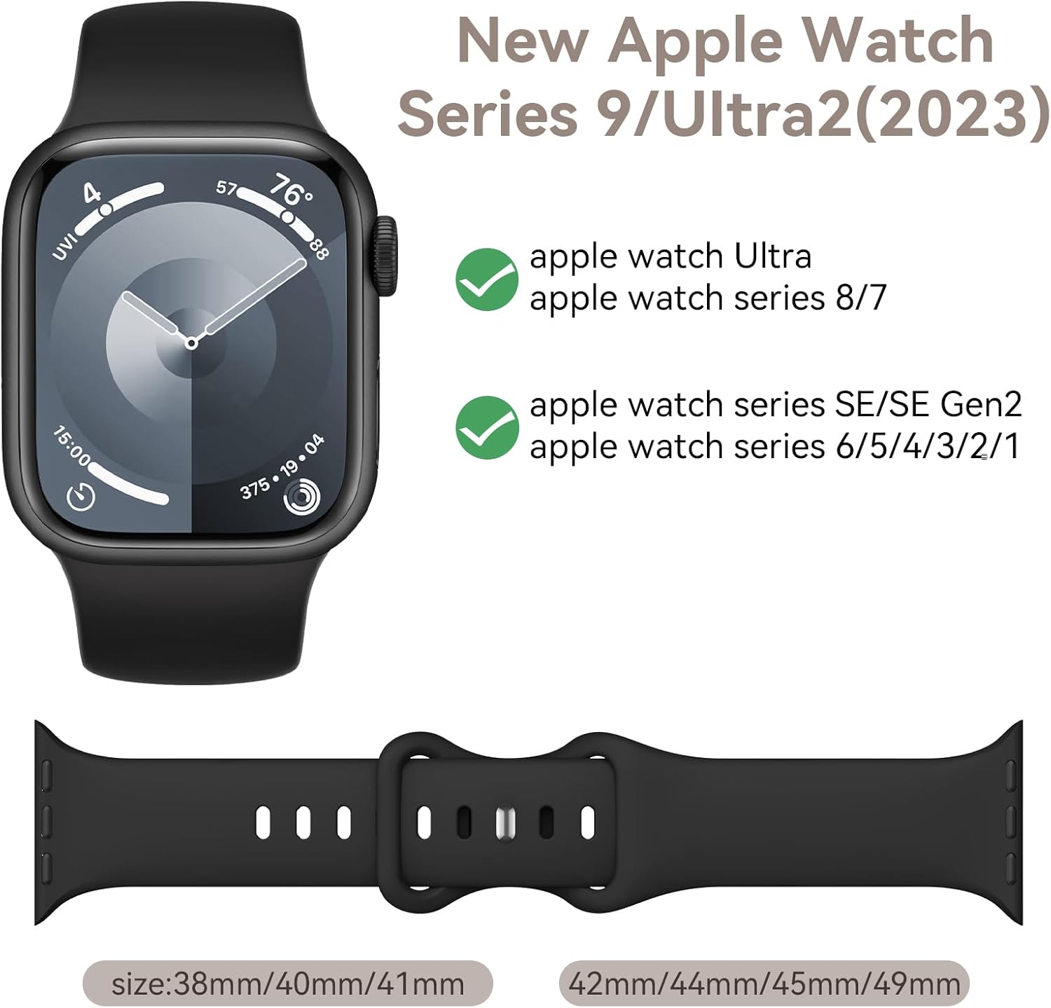 Paquete de 4 correas deportivas compatibles con Apple Watch Series 9, correas de reloj para mujer de 1.496 pulgadas, 1.575 pulgadas, 1.614 pulgadas,