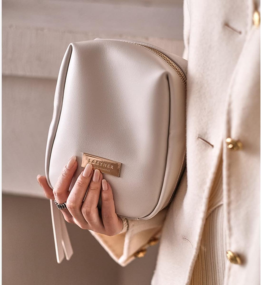 Bolsa de maquillaje para mujer con bolsa de cosméticos de gran capacidad y bolsa de almacenamiento de cosméticos de doble capa con compartimento