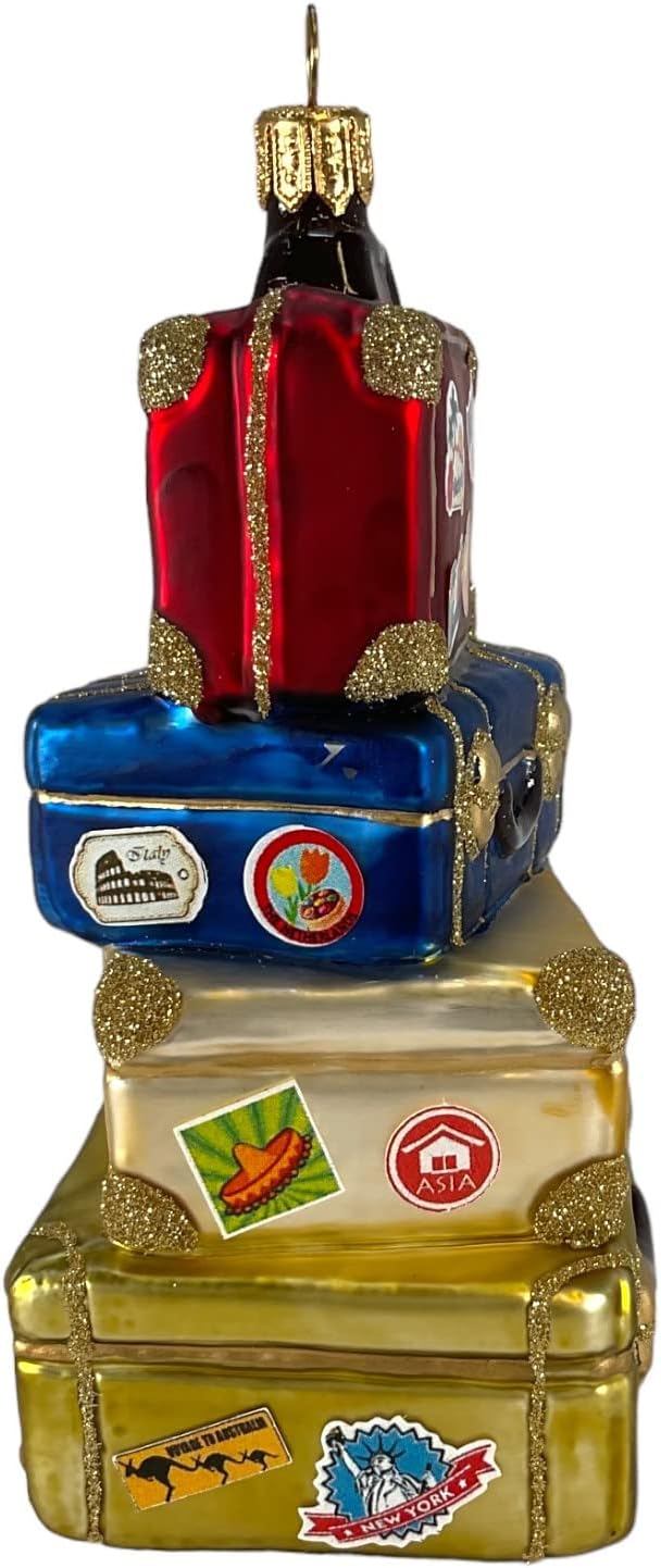 Stack of Maletas Decoración de viaje de cristal polaco para árbol de Navidad Polonia