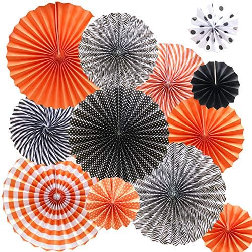 RayLineDo 12 guirnaldas de papel multicolor para colgar en fiestas, fiestas, bodas, cumpleaños, color negro y naranja
