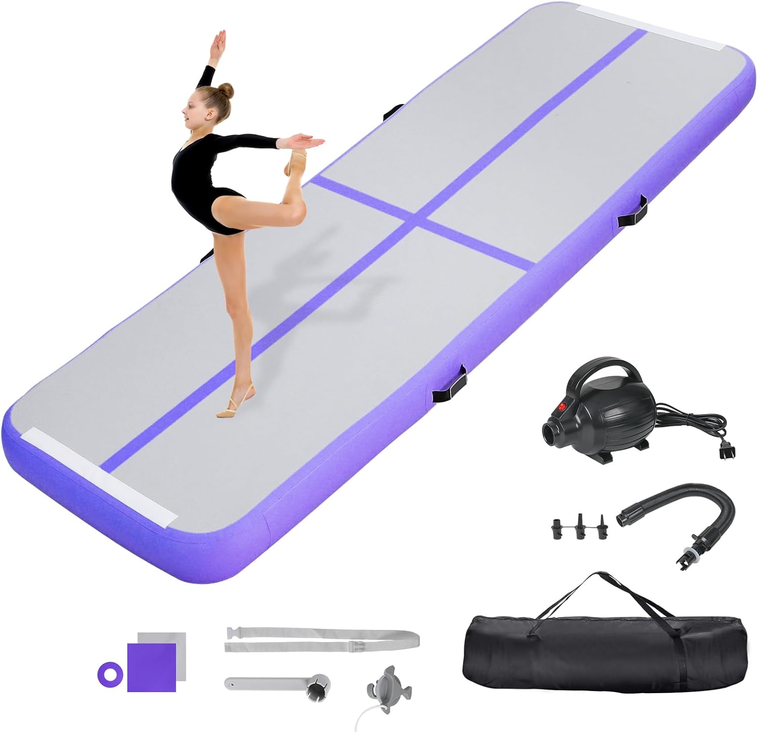 Inflatable Gymnastics Air Tumbling Track Mat 10ft 13ft 16ft 20ft, Air Tumble Track Mat with Electric Air Pump for Home Use Training Cheerleader Yoga