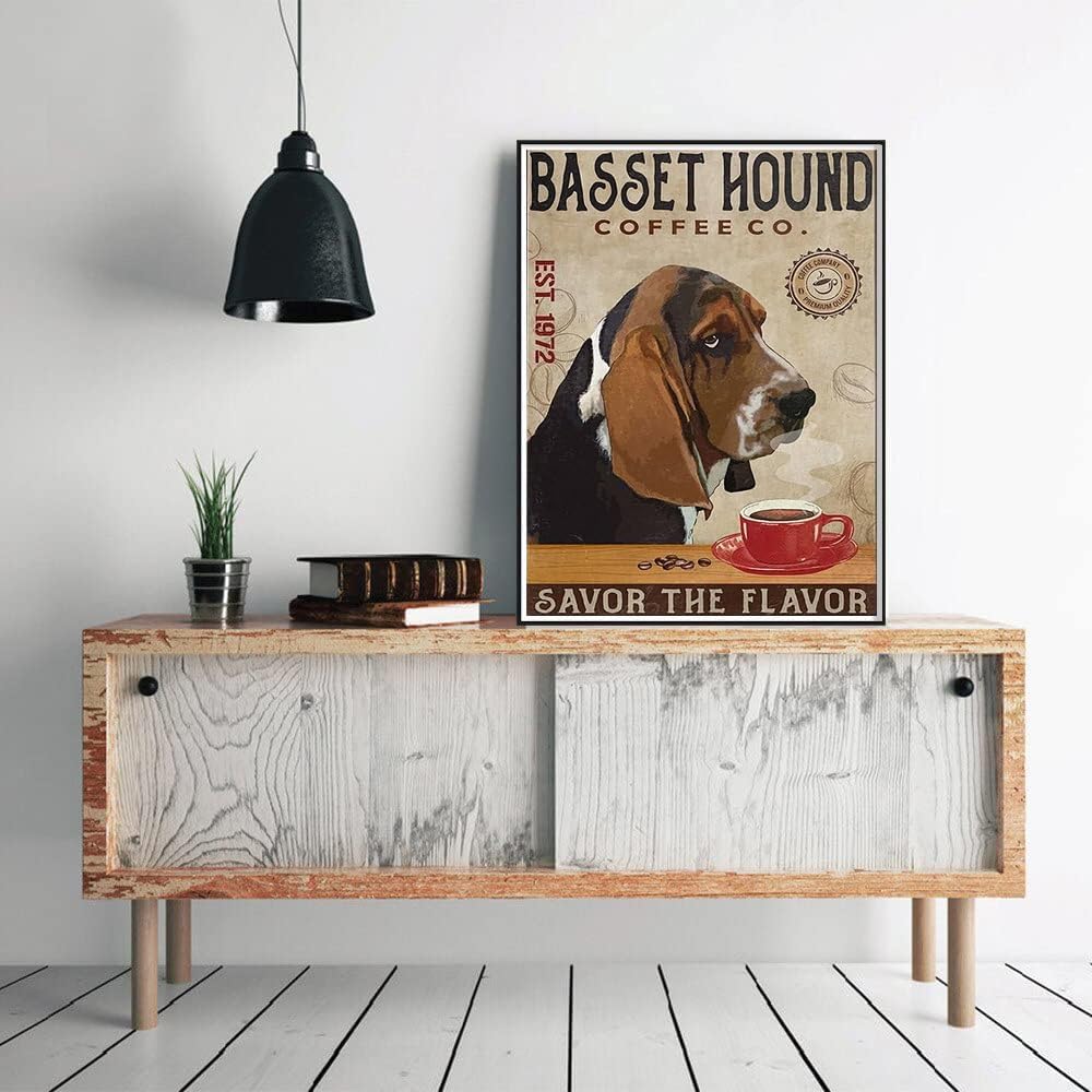 YEEIFFD Kit de pintura de diamante 5D para perro, Basset Hound, saborea el sabor, café, arte de diamantes para principiantes, niños, para decoración