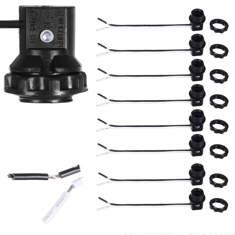 EFINEHOME Paquete de 8 candelabros fenólicos E12 base con hombro de 1.25 pulgadas y anillo de tornillo, cables de alambre de 8 pulgadas,