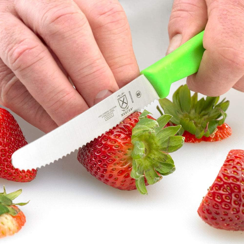 Mercer Culinary M33932GRB Cuchillo de barra, 4-516″ borde ondulado, punta redondeada, verde