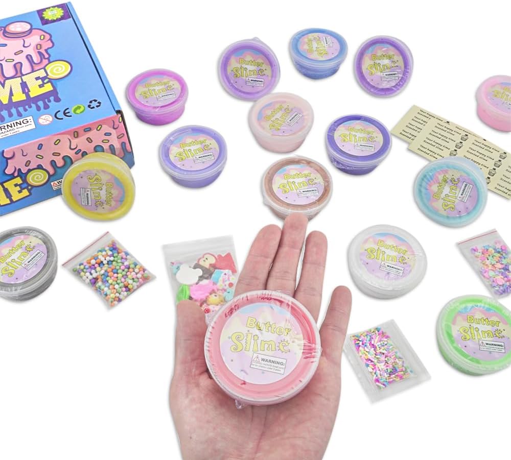 Paquete de 18 mini kit de limo de mantequilla, con sandía rosa, helado y slime de pastel, etc. Abalorios de slime de color y limo, suave y