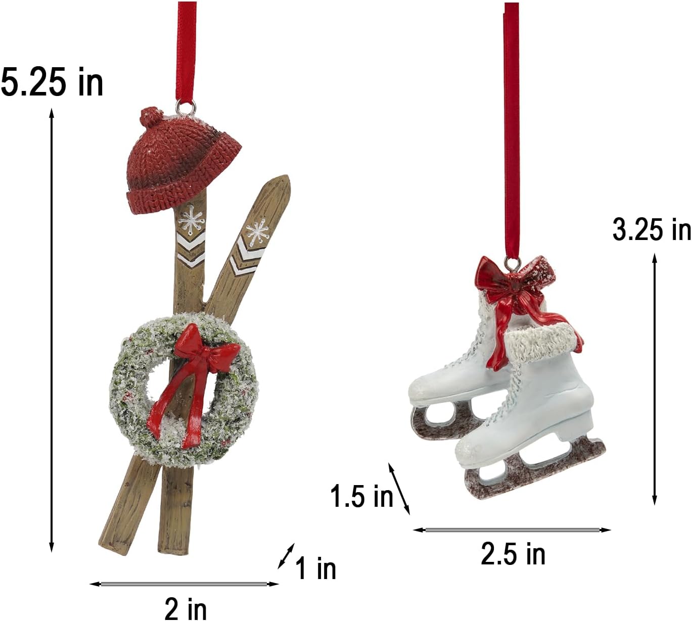Adornos para árbol de Navidad, zapatos de patinaje  Juego de 2 bonitos adornos de Navidad, adornos de esquís y patines para árboles de Navidad,