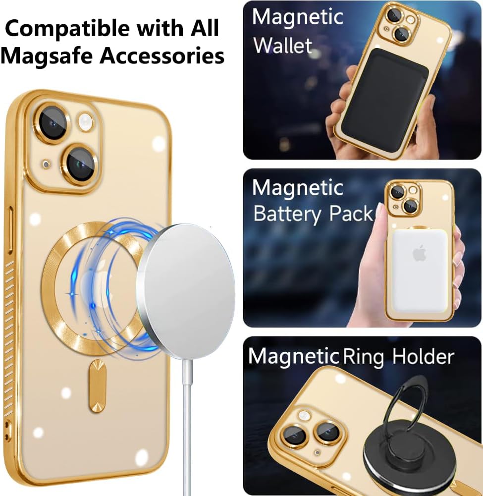 KANGHAR Funda magnética transparente diseñada para iPhone 15, para mujeres y hombres, protector completo de cámara, anti-amarillamiento, a prueba de
