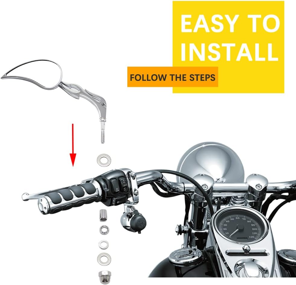 DREAMIZER Espejos de motocicleta en forma de lágrima cromados compatibles con Sportster XL 883 1200 48 72 Softial Fatboy Street Dyna Bob Street