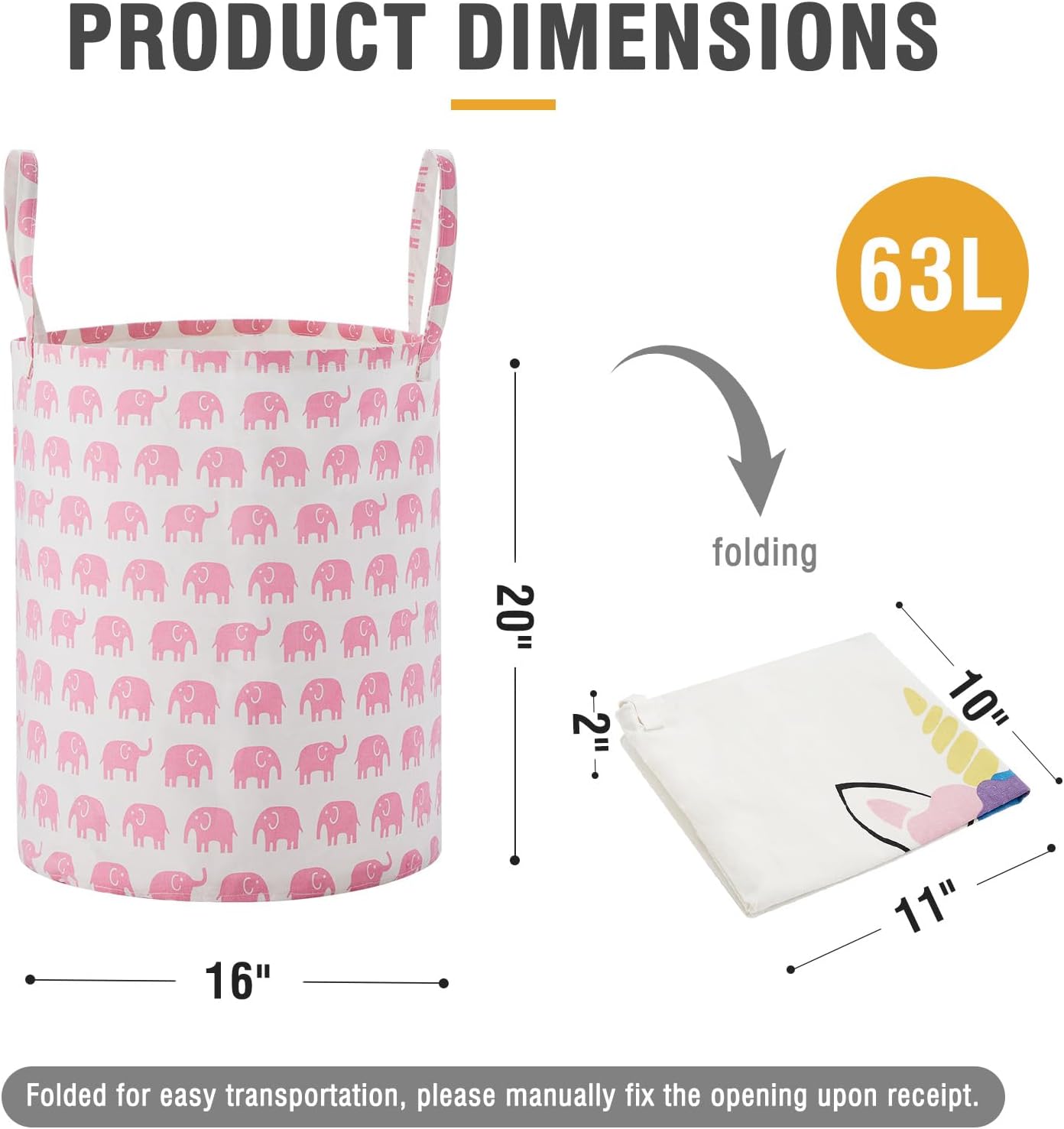 Cesta de almacenamiento grande para niñas y niños, cesta de lavandería plegable con asas largas, contenedores de juguetes para guardería, decoración