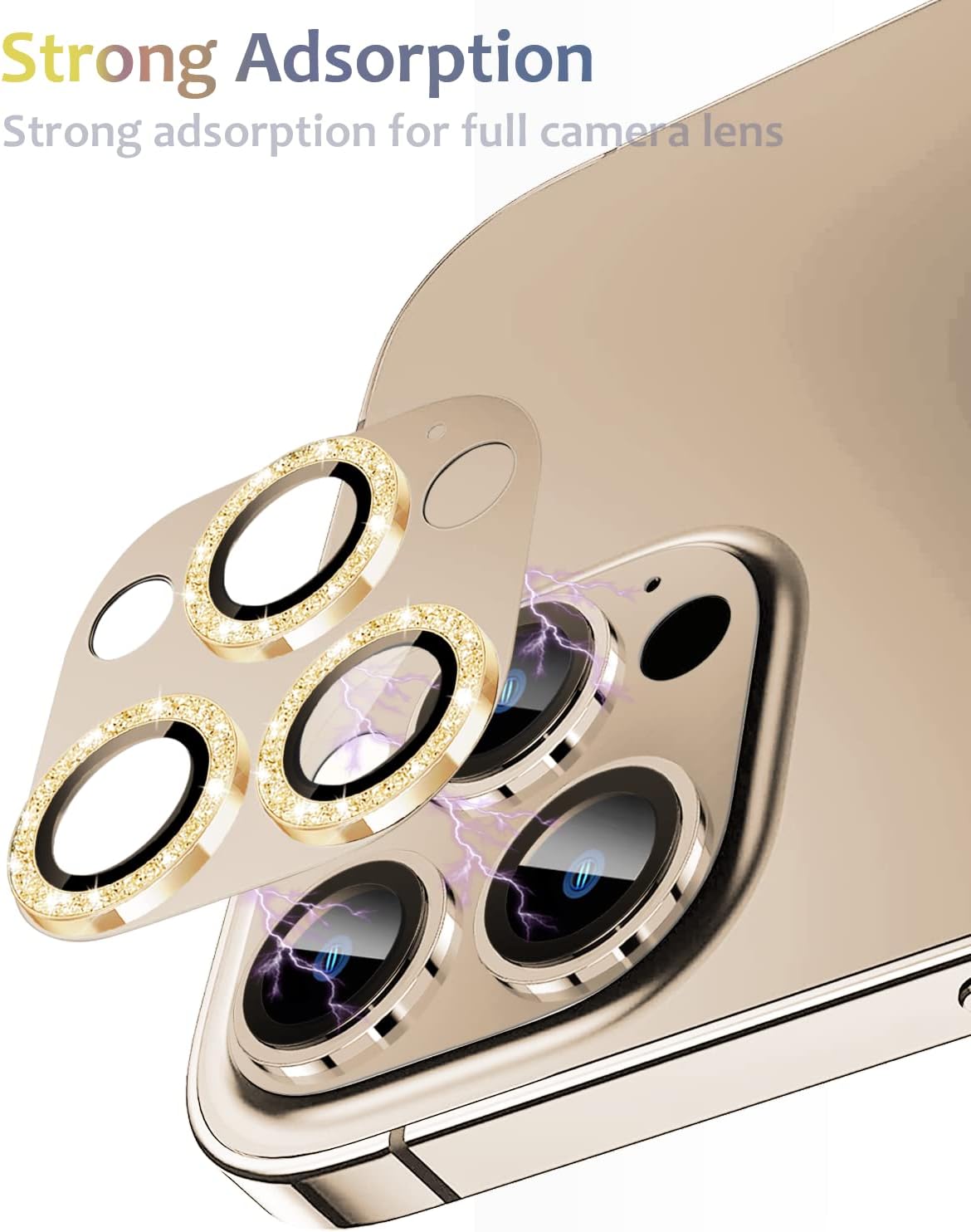 Tamoria Protector de lente de cámara con purpurina compatible con iPhone 14 Pro Max y iPhone 14 Pro Metal Plus cubierta de cámara de vidrio templado