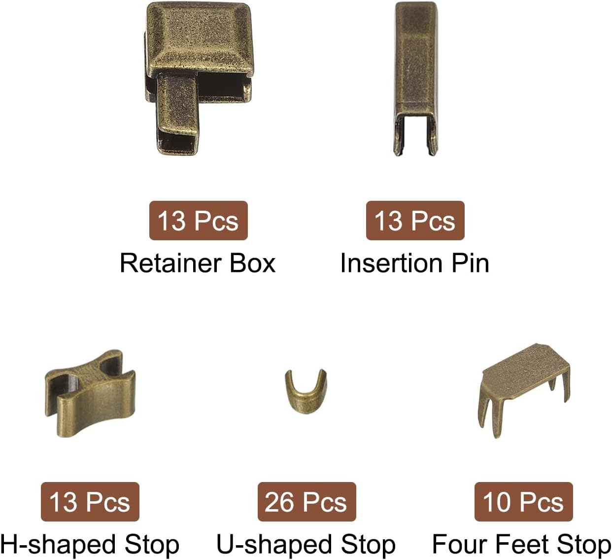 uxcell Kits de reparación de cremallera, 10 cajas de retención deslizantes de cierre de metal, pasadores de inserción y tapones inferiores