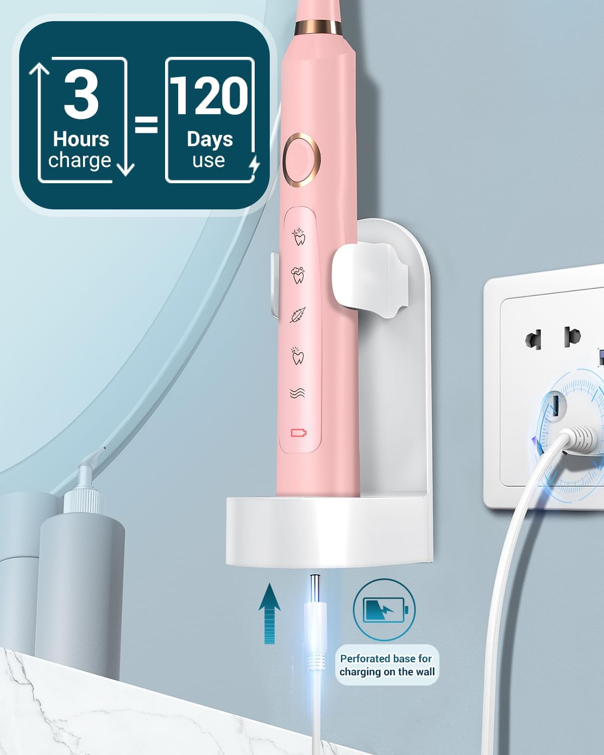 Cepillos de dientes eléctricos recargables Sonic para adultos con 8 cabezales de cepillo y estuche de viaje, blanqueamiento de dientes, cepillo de