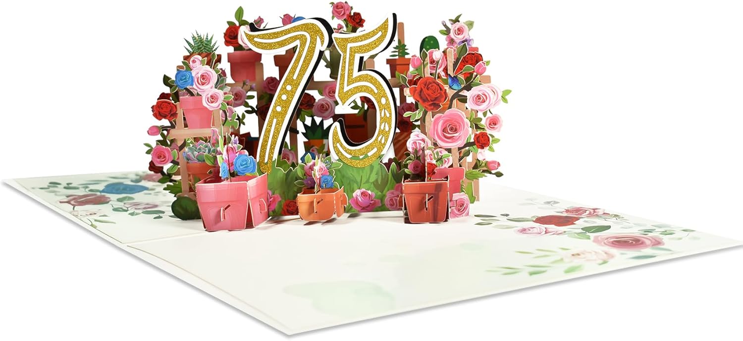 GREETING ART Tarjeta desplegable de 75 cumpleaños para mujeres y hombres, tarjeta de cumpleaños 75, decoraciones de cumpleaños 75, regalos de