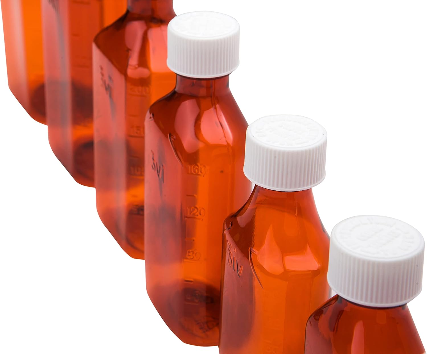 AVG Packaging Supplies Botellas de muestra ovaladas de ámbar líquido con tapas de empuje y giro, recipientes para medicamentos recetados de farmacia