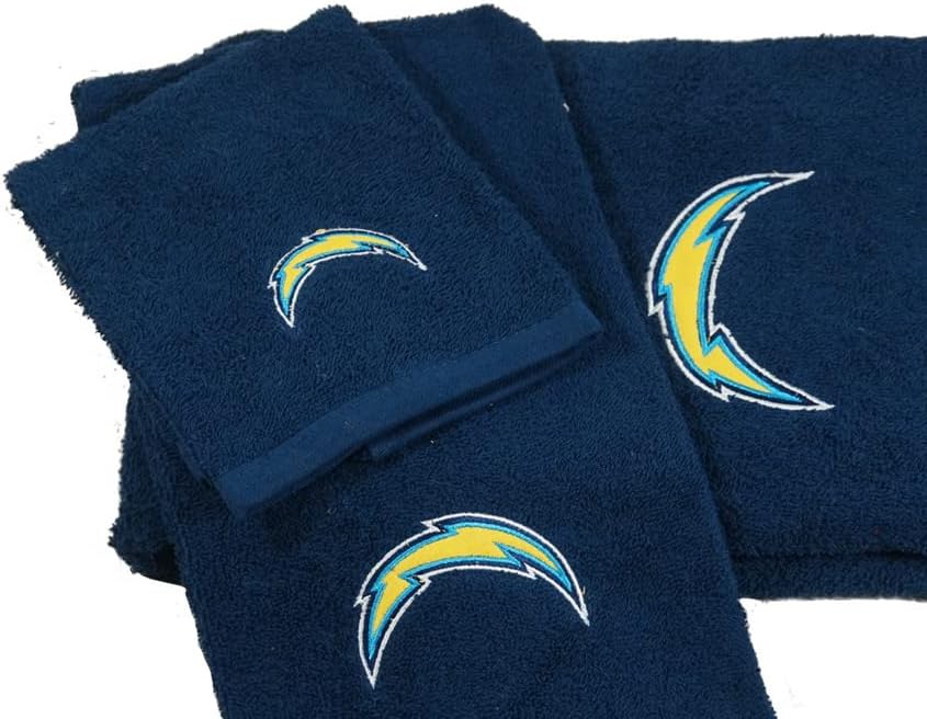 Northwest San DiegoLA Los Angeles Football Chargers – Juego de toallas de baño bordadas de 3 piezas (toalla de mano, toalla de baño y toallita)