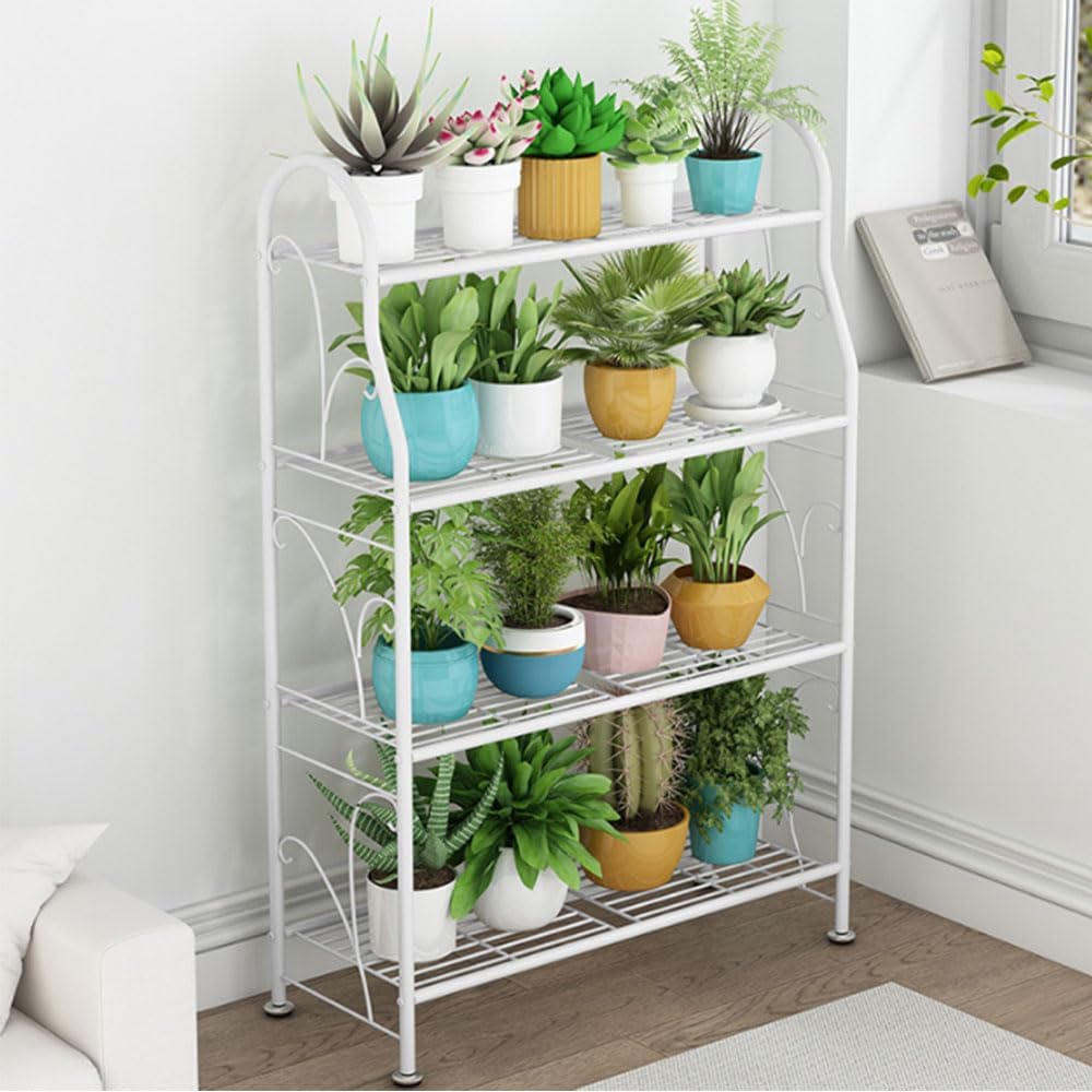 IOEDHW Estante de metal de 4 niveles para plantas de interior, estante de exhibición de plantas múltiples, soporte para plantas de pie, soporte