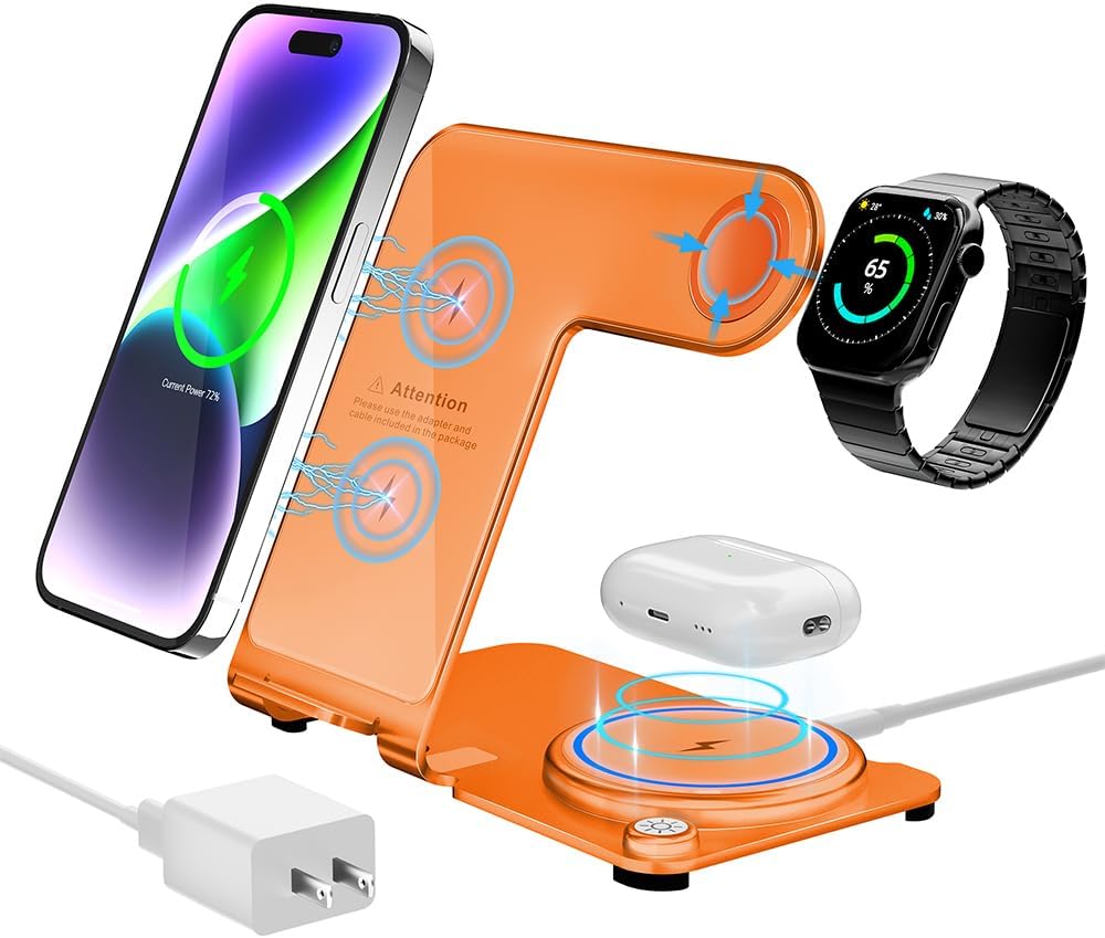 Cargador inalámbrico, estación de carga inalámbrica 3 en 1 de aleación de aluminio para Apple iPhoneiWatchAirpods, iPhone15, 14, 13, 12, 11 (Pro,