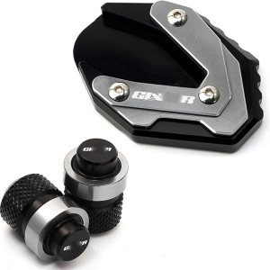 Soporte lateral de motocicleta ampliar extensión y tapas de aire de válvula de neumático para S & uzuki para GIXXER 250 SF para GIXXER 150 125 SF250 Soporte lateral de motocicleta ampliar extensión y tapas de aire de válvula de neumático para S & uzuki para GIXXER 250 SF para GIXXER 150 125 SF250