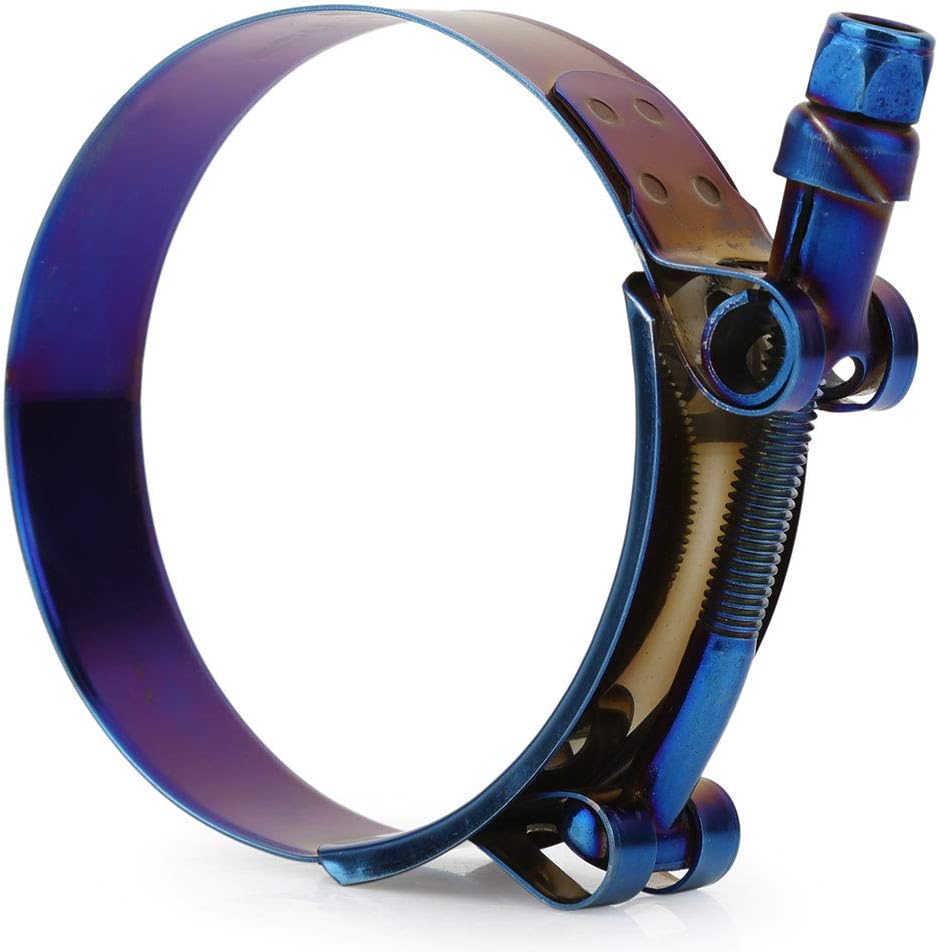 Kyostar Abrazadera de manguera con perno en T de 1.75 pulgadas, ajustable, acero inoxidable, color azul titanio, diámetro de abrazadera para 2