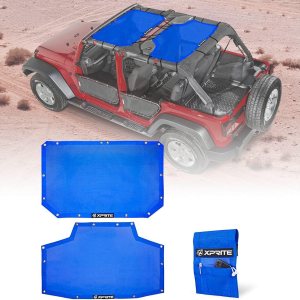 Xprite Parasol compatible con Jeep Wrangler JK JKU 2007-2018, malla de parasol delantero y trasero de 4 puertas, 2 piezas de cubierta superior para Xprite Parasol compatible con Jeep Wrangler JK JKU 2007-2018, malla de parasol delantero y trasero de 4 puertas, 2 piezas de cubierta superior para