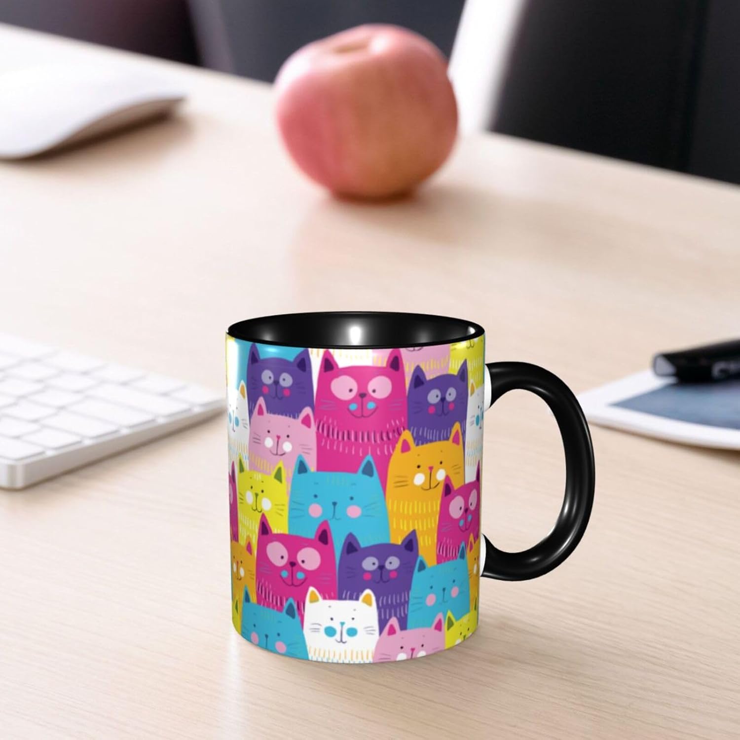Taza de café con diseño de gato, taza de té de cerámica, regalos para hombres y mujeres, apta para lavavajillas, microondas, oficina, hogar,
