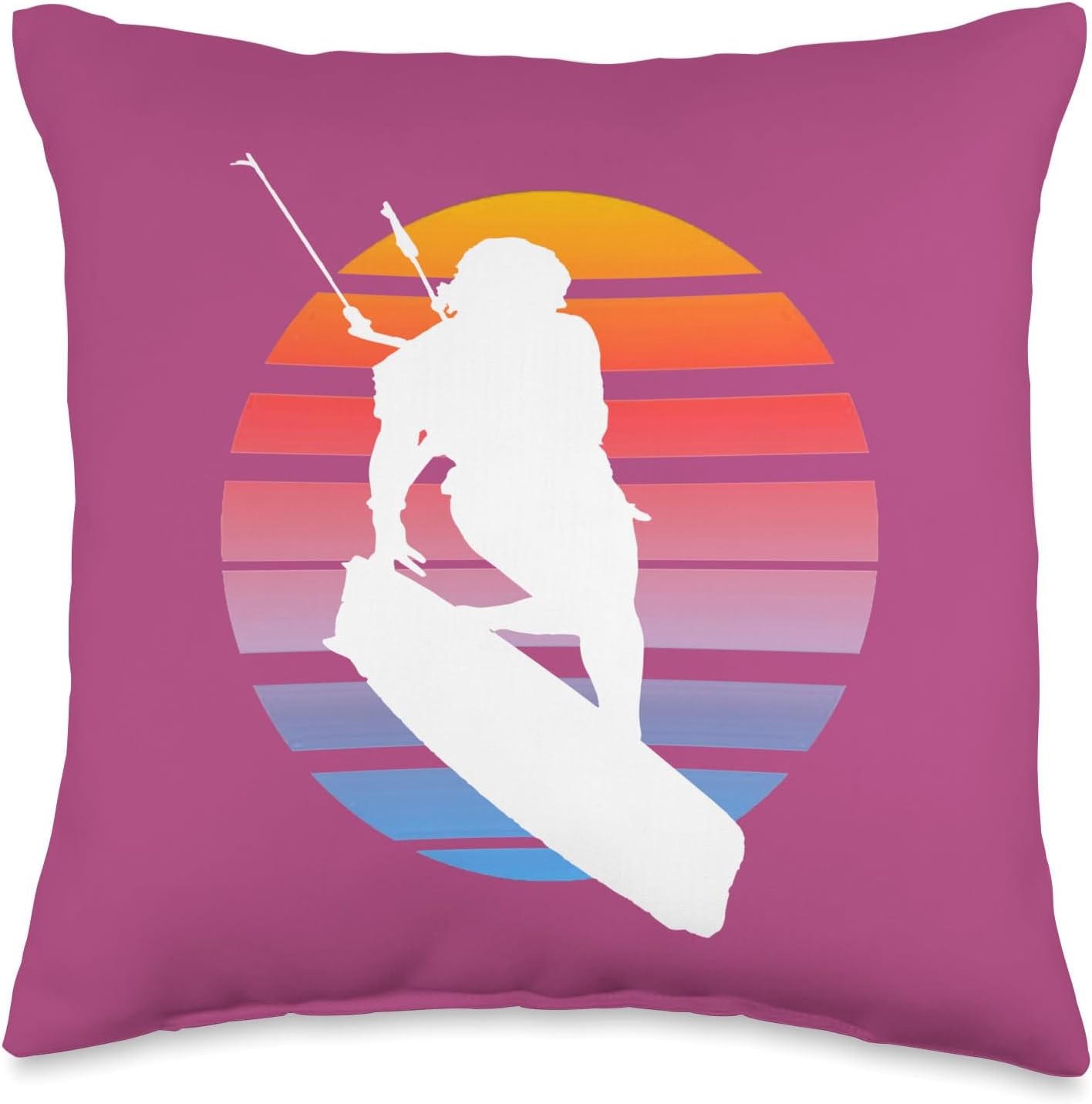 Kitesurfing Female Rider Silhouette Retro Sunset 8 Throw Pillow, 16×16, Multicolor