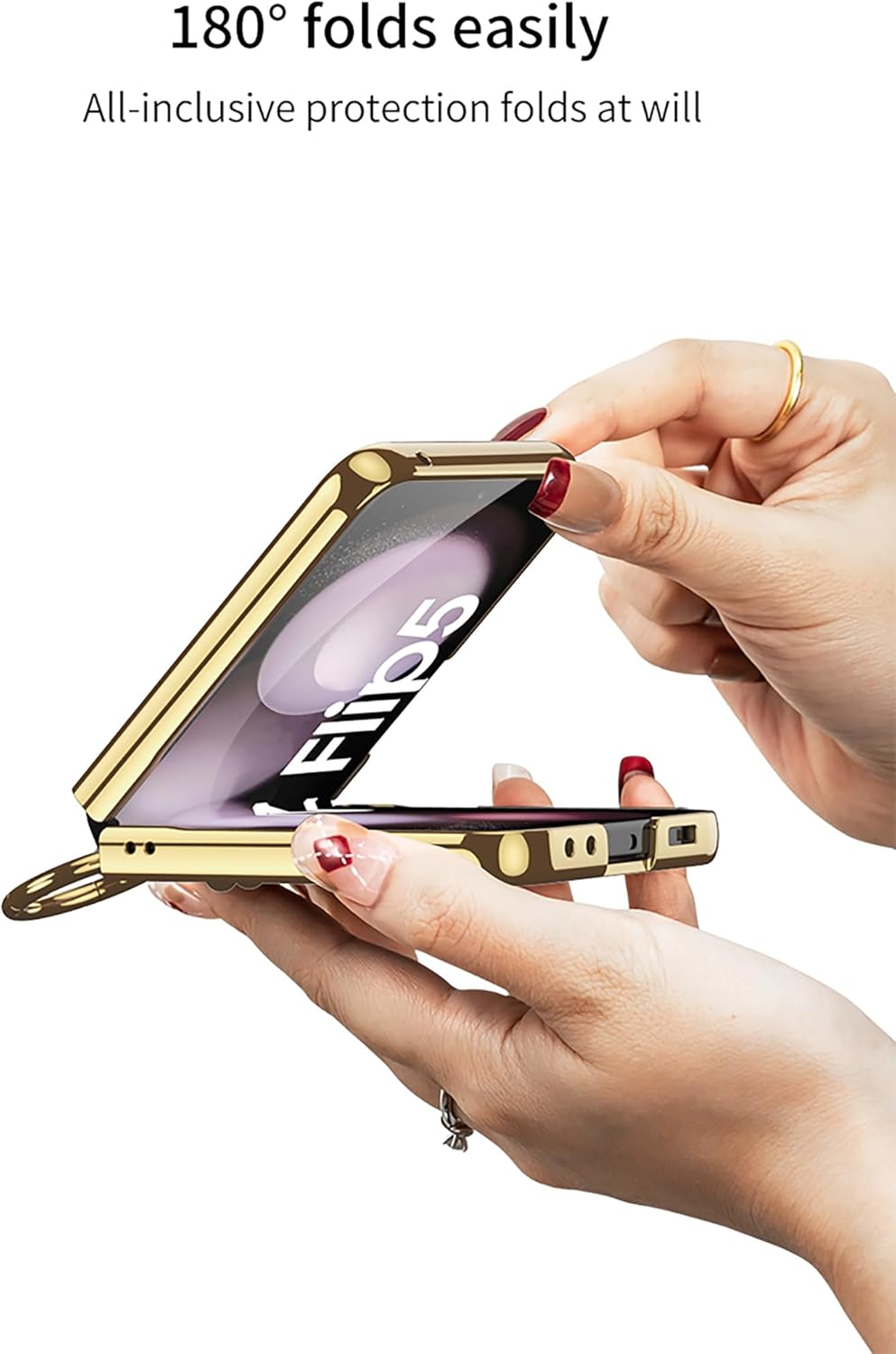 BAILI Funda para Galaxy Z Flip 5, protección completa de 360 de piel trenzada Z Flip5 con anillo, viene con protector de pantalla pequeño, diseño de