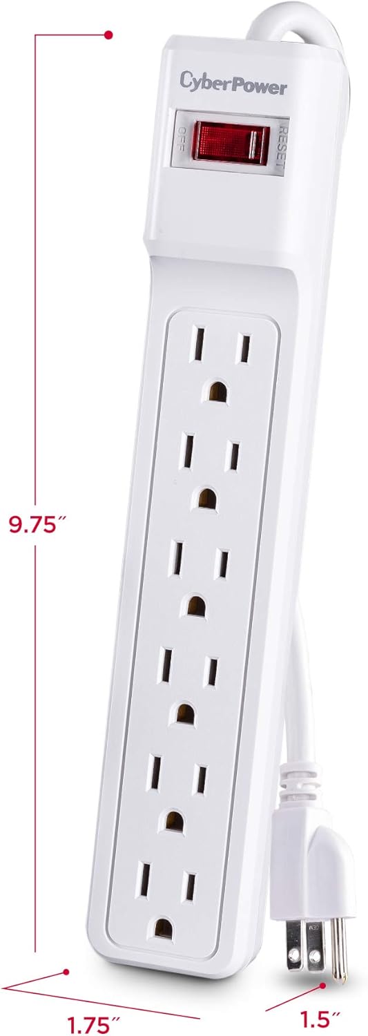 CyberPower CSB606W – Protector de sobretensiones esencial, 900J125V, 6 tomas, cable de alimentación de 6 pies