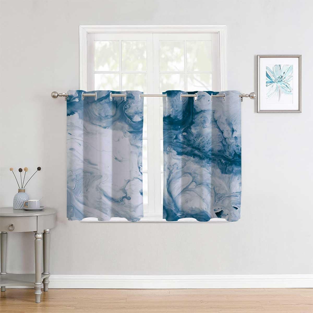 YANFENQI Cortinas para Habitacion Blue Imitation Marble Thermal Door Cover Drapes 63Inch Width by 63Inch Length,2 Panels