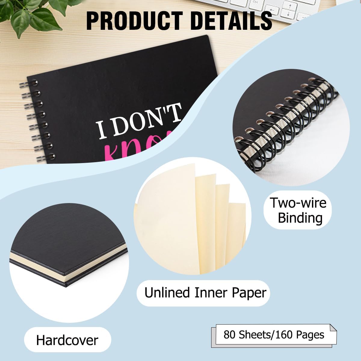 QYUVK Cuadernos en espiral en blanco de tapa dura con texto en inglés “I Don’t Know I Just Work”, divertidos regalos administrativos profesionales