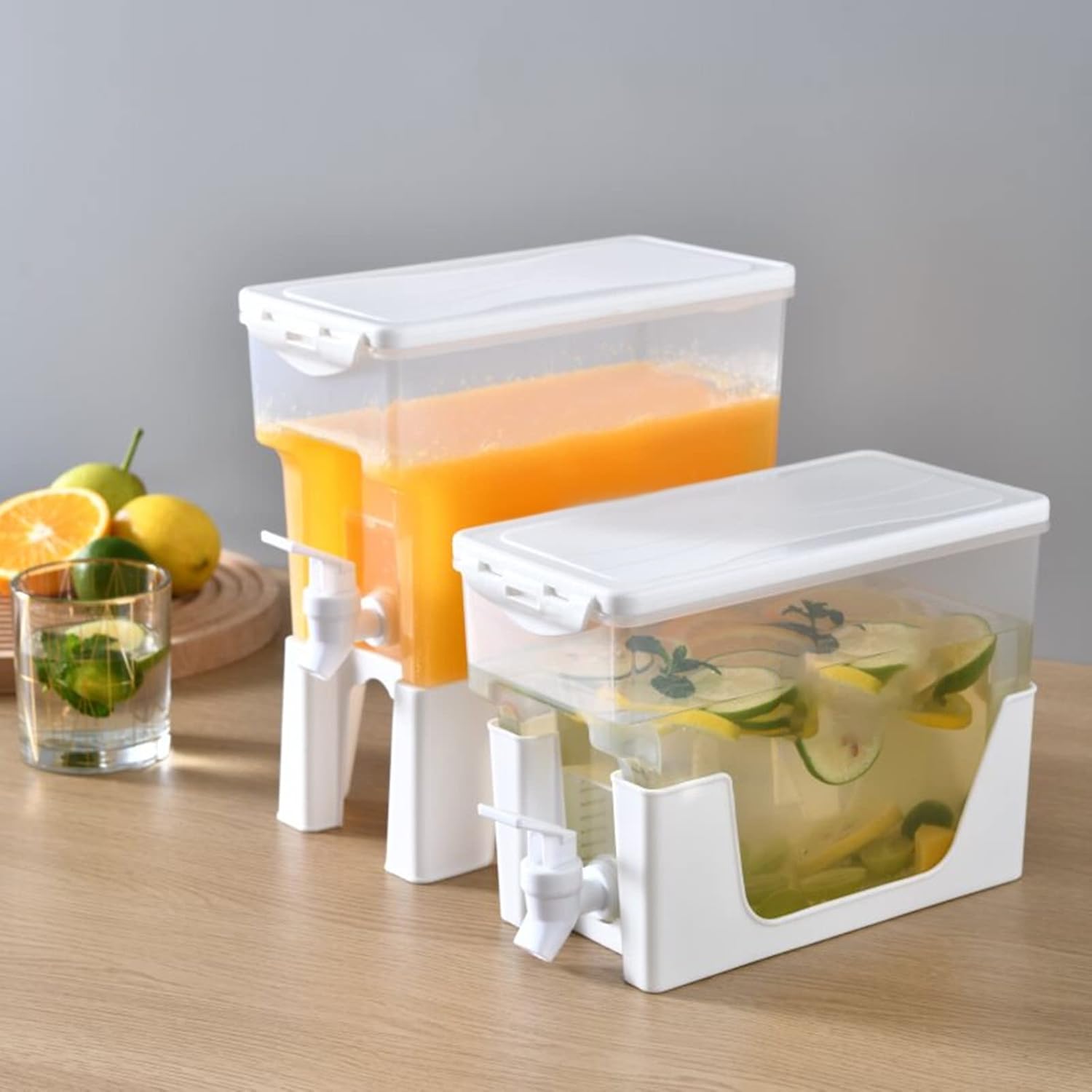 Recipientes de jugo de 3.5L con tapas y grifo, dispensador de agua de plástico para refrigerador, dispensador de bebidas de limonada, jarra de agua,
