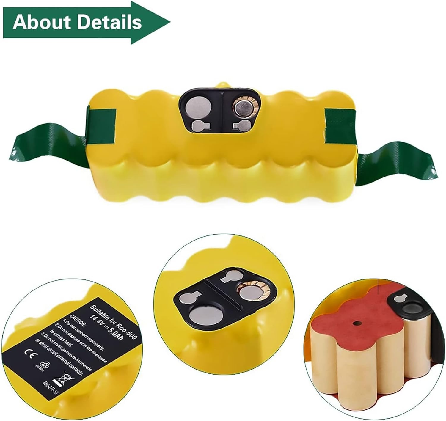 Batería de repuesto Ni-Mh de 5000mAh 14.4V compatible con iRobot Roomba Battery R3 500 600 700 800 900 Series 510 530 531 532 535 536 540 550 552
