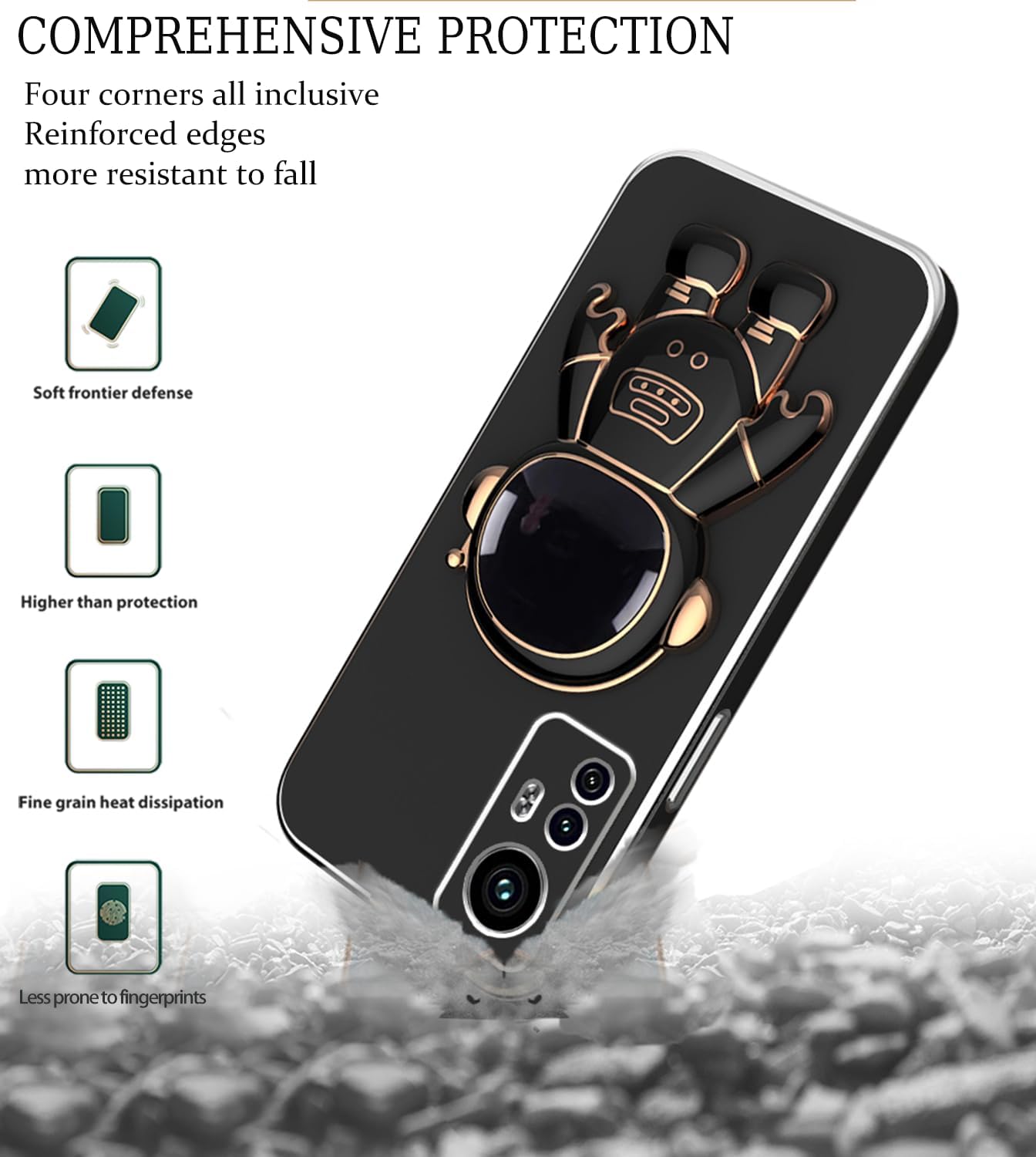 Compatible con Redmi Note 12s Funda con chapado creativo astronauta de dibujos animados rosa, funda para teléfono Xiaomi Redmi Note 12s Funda de