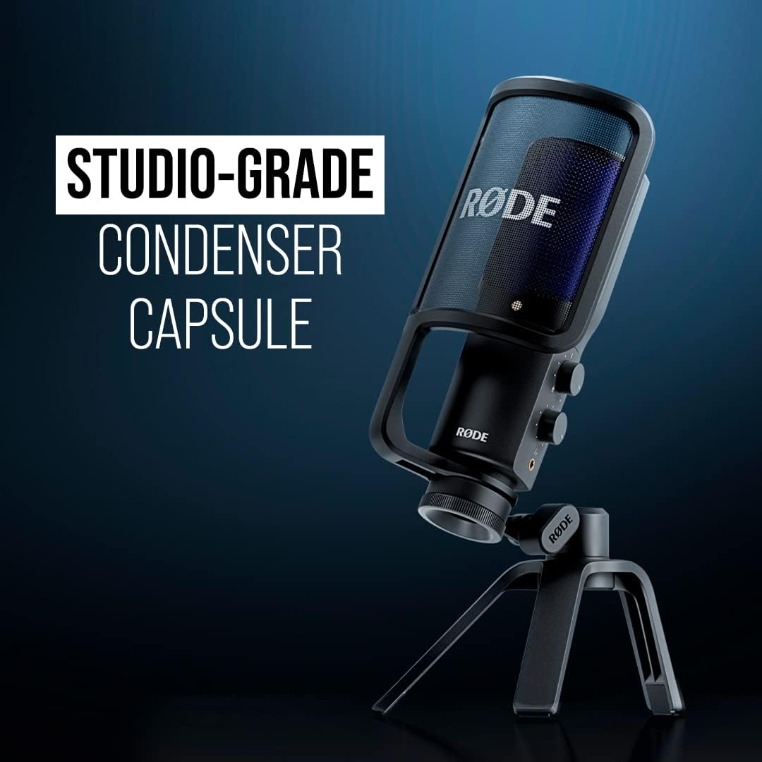 RØDE NT-USB+ Micrófono condensador USB de grado profesional para grabar audio de calidad de estudio directamente en una computadora o dispositivo