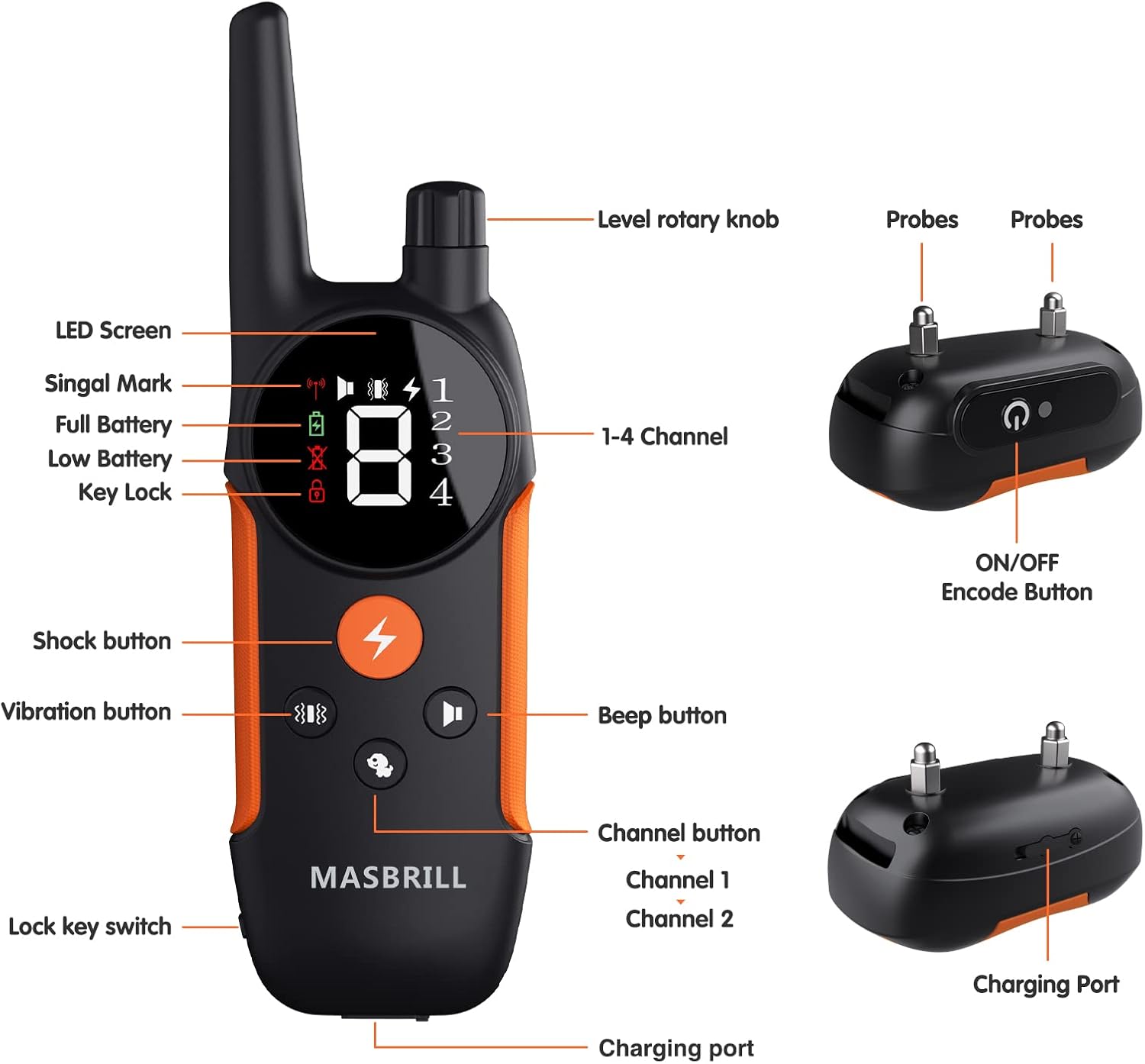 MASBRILL – Collar de entrenamiento para perros de 2000 pies con control remoto, collares de entrenamiento impermeables recargables para perros